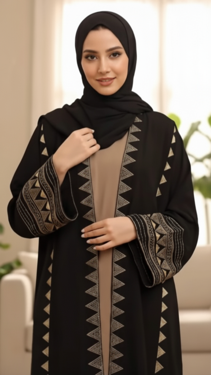 Elegant Black Open Abaya for modern Muslim Women in the UK