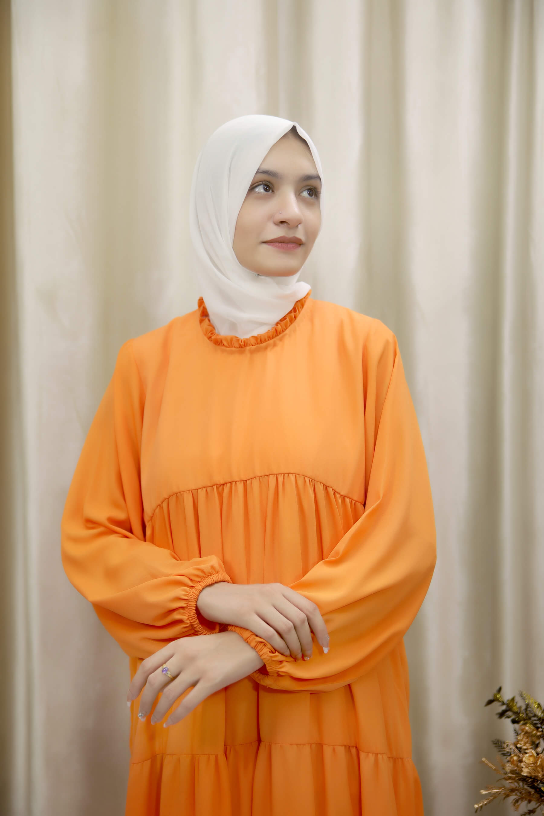 Nadrah - Bold & Beautiful Orange Maxi Dress – Tiered Abaya in UK Modest Fashion