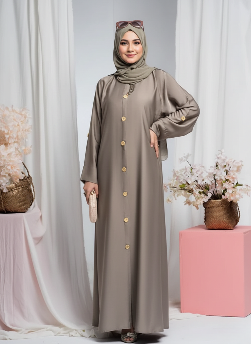 Elegant Grey Abaya in Nidha Fabric | Updated 2025 Style