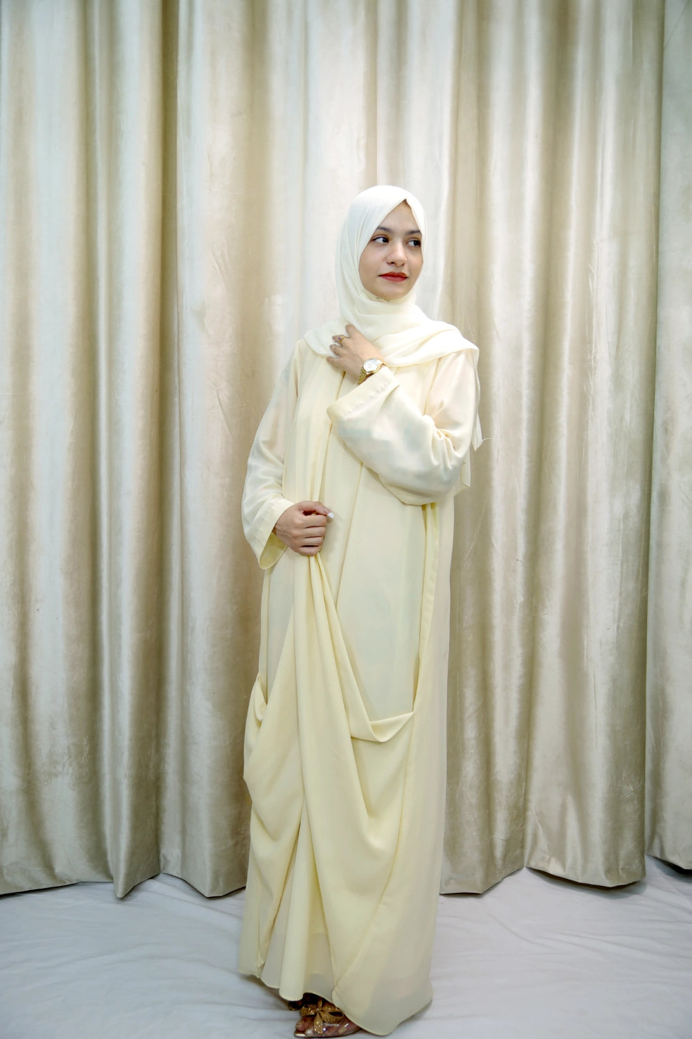 Mai - Off White Georgette Abaya – Stylish Modest Wear for UK Women