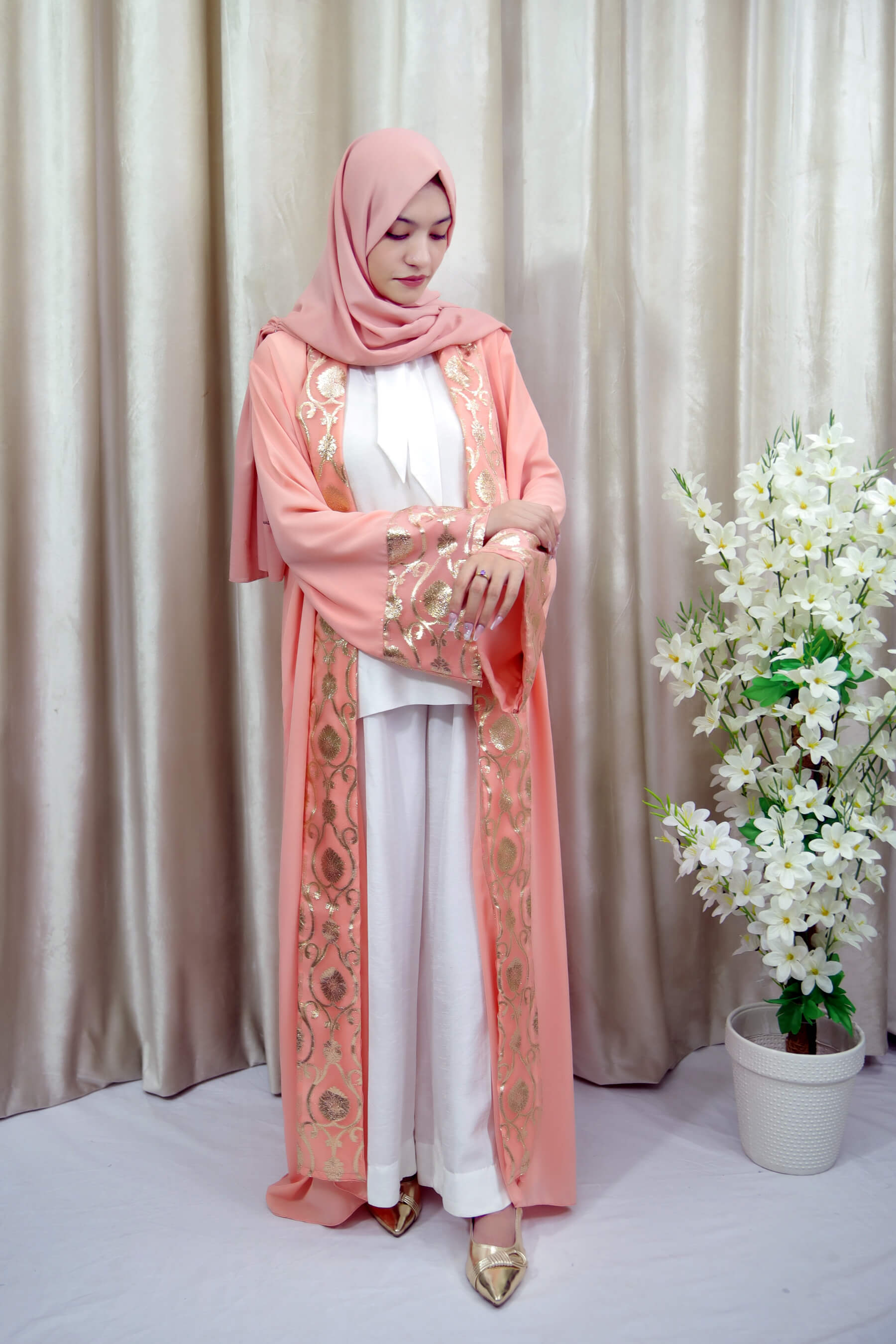 Sumayah Abaya - Peach Pink Open Abaya – Elegant Modest Wear in UK