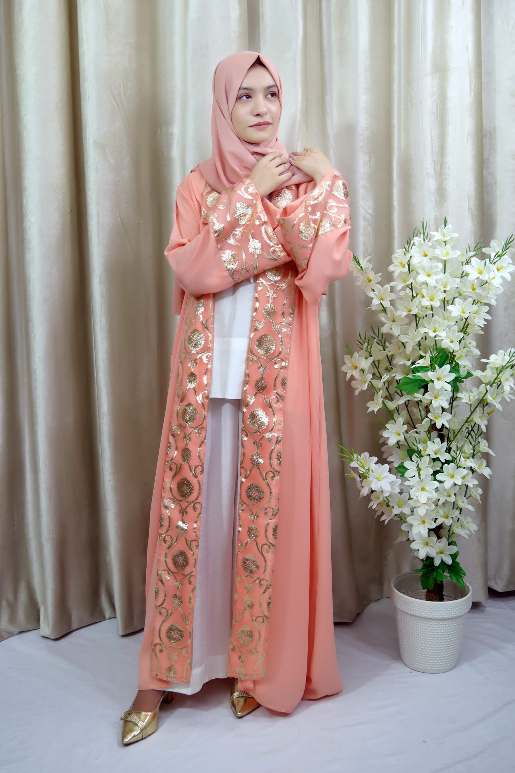 Sumayah Abaya - Peach Pink Open Abaya – Elegant Modest Wear in UK