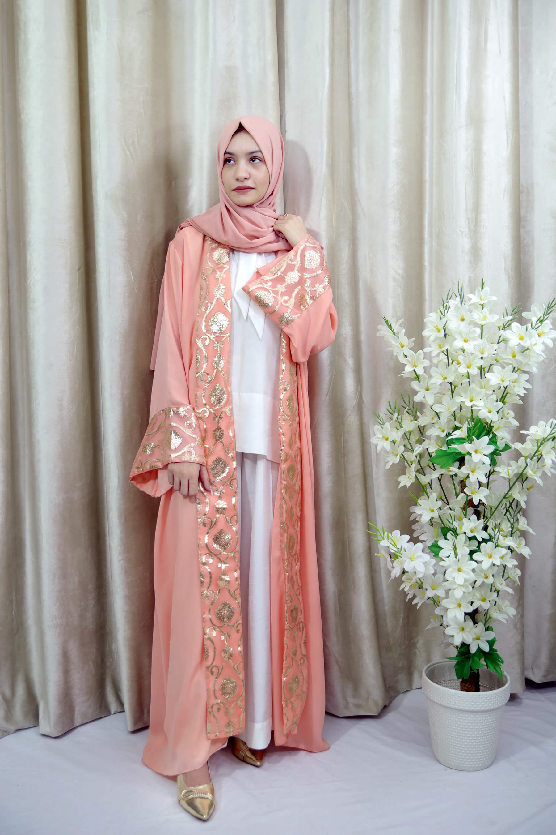 Sumayah Abaya - Peach Pink Open Abaya – Elegant Modest Wear in UK