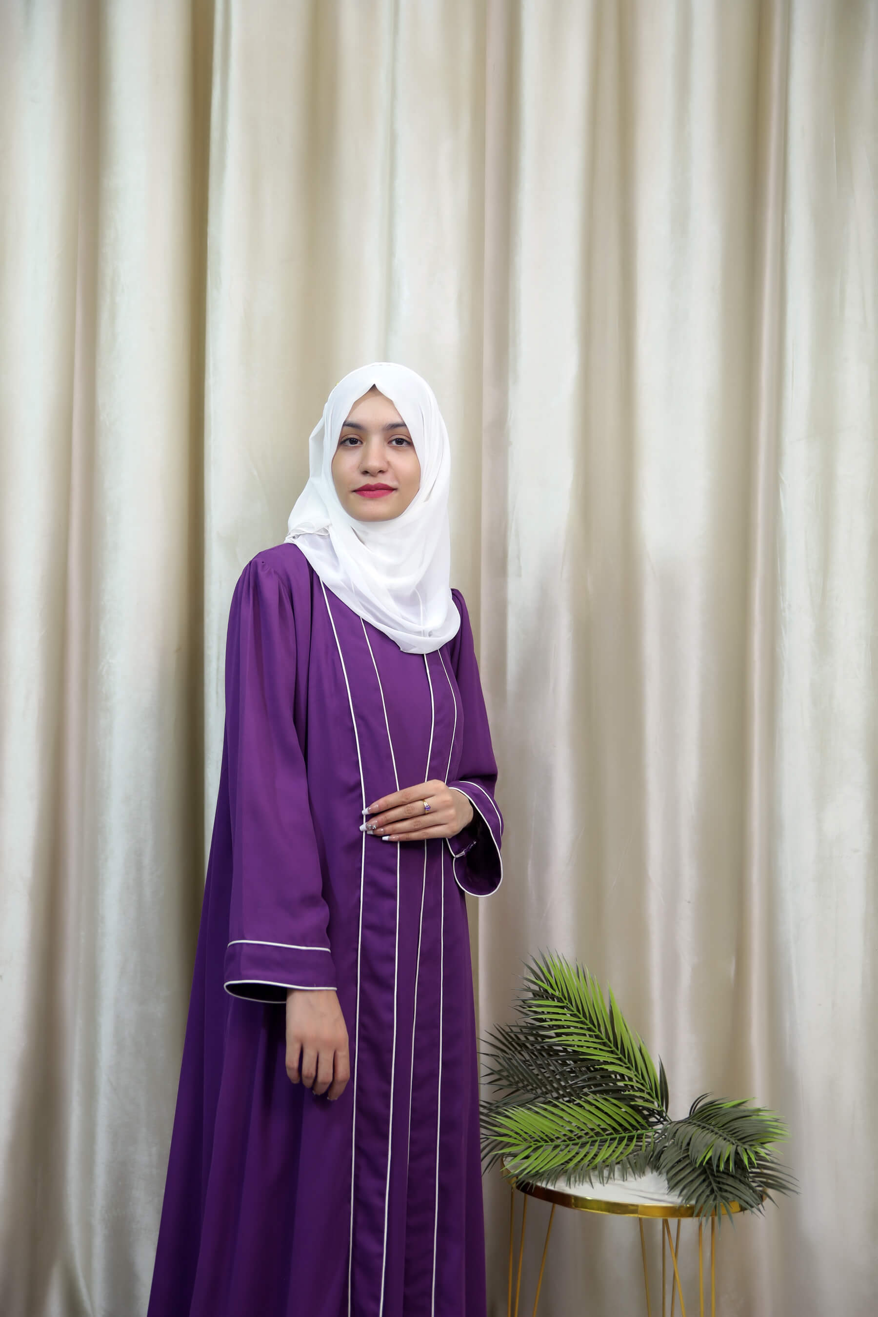 Hajarah - Classic Purple Abaya with White Piping – Elegant Modest Wear for Women