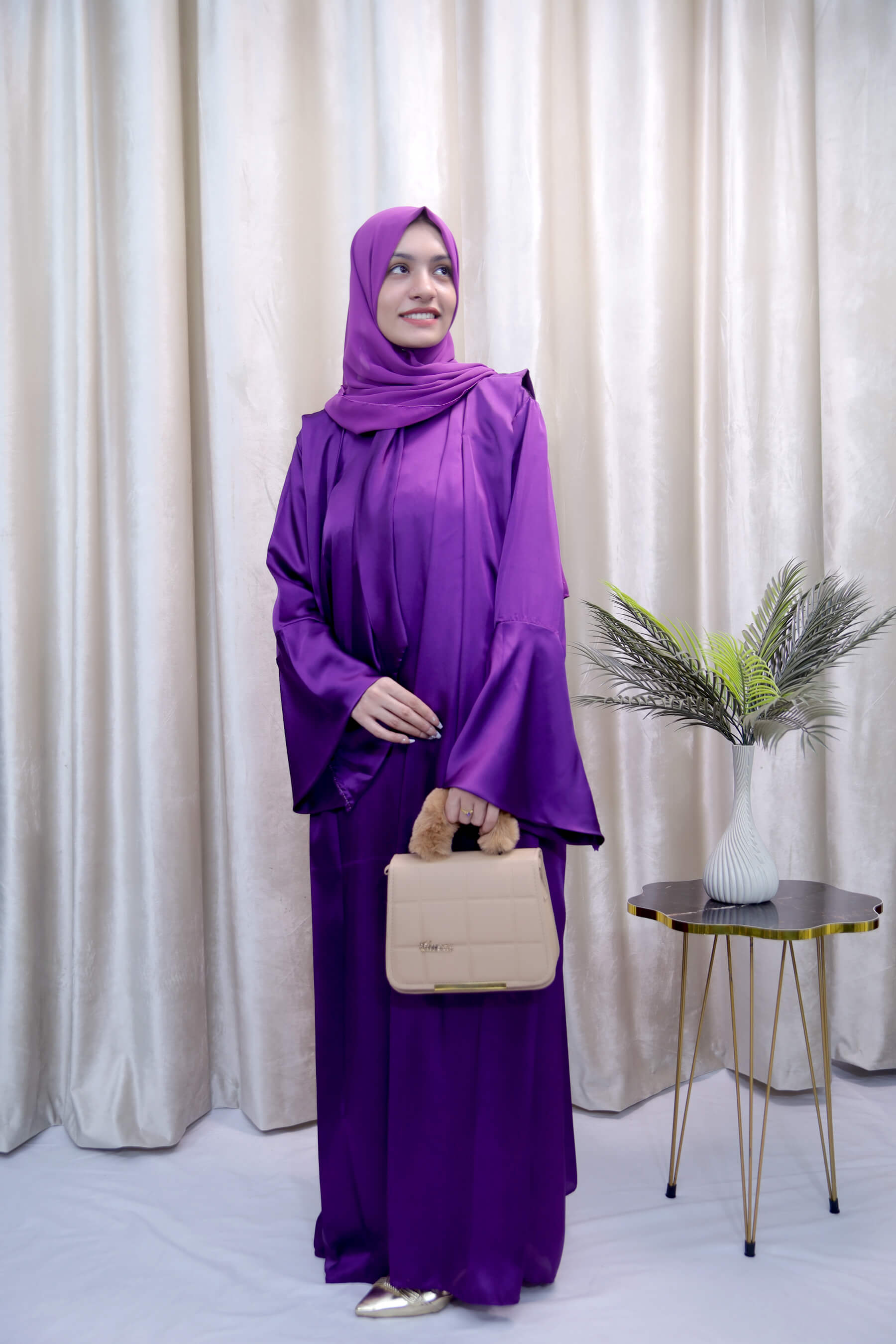 Sania - Luxury Satin Maxi Dress in Purple for UK Women