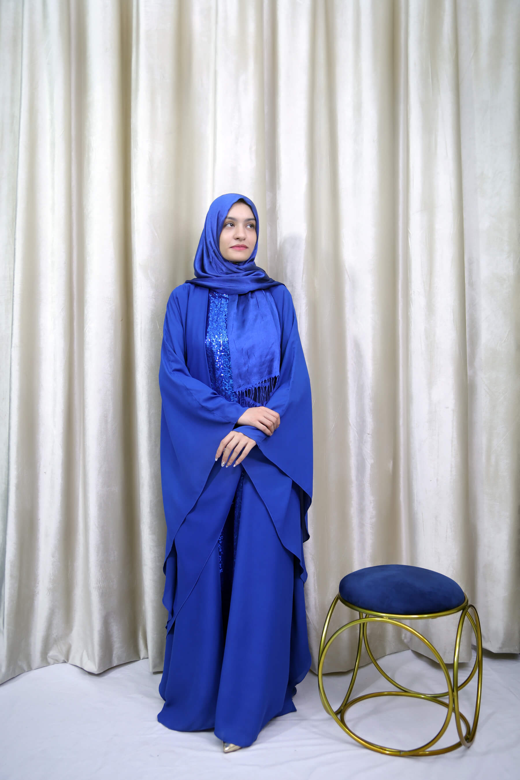Nahiah - Royal Blue Sequin Abaya Set – Luxury Modest Wear for UK Women