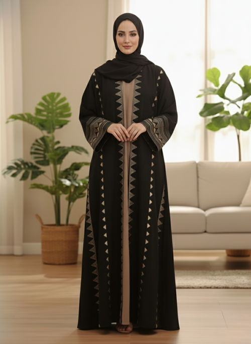 Elegant Black Open Abaya for modern Muslim Women in the UK