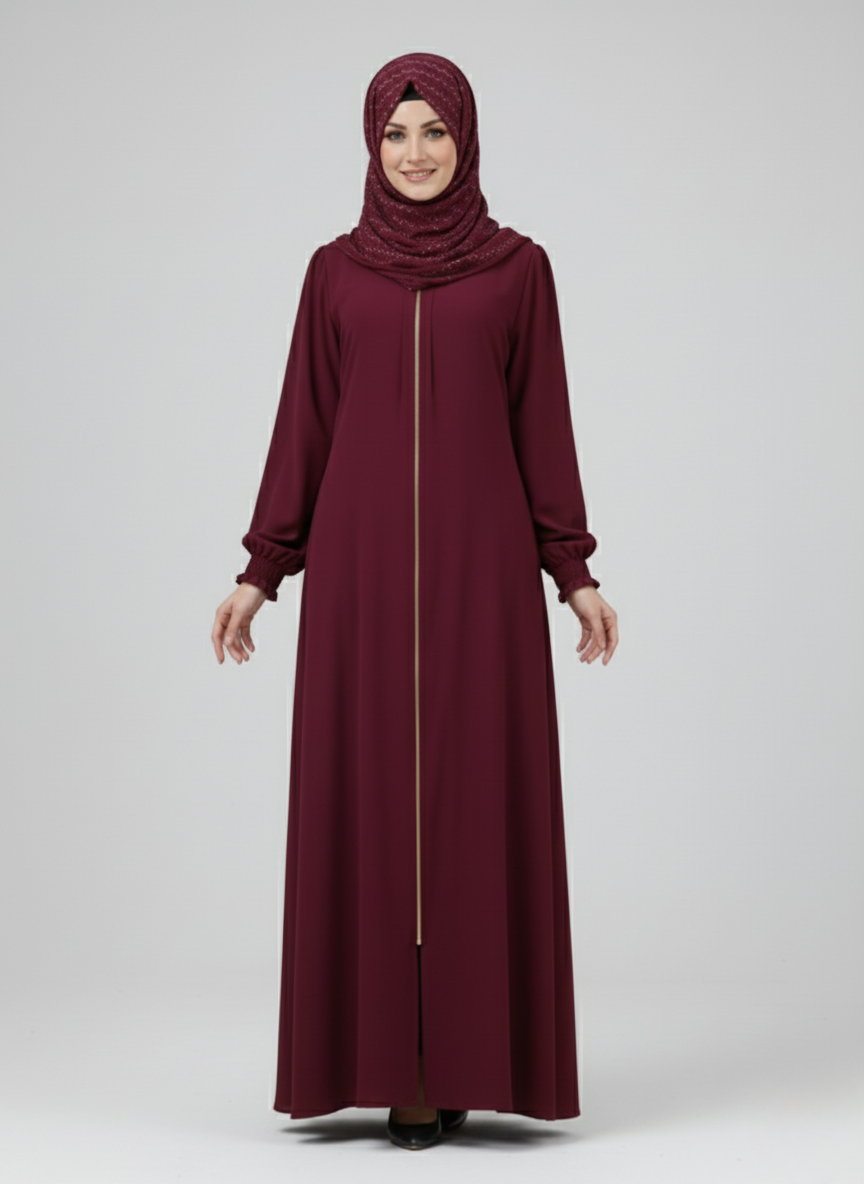 Maroon Open Abaya – Front Zip Design by Aydasumayah