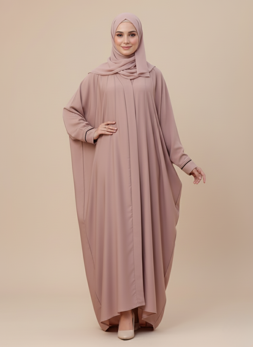 Beige Butterfly Abaya – Front Pleated Design in Nidha Fabric