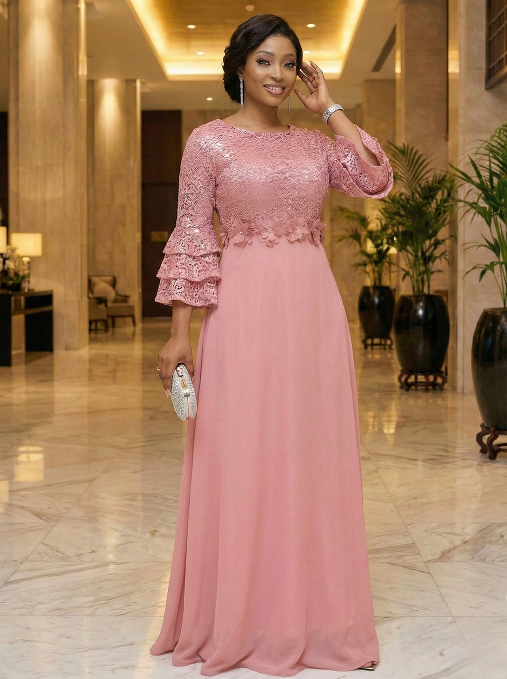 Pink Maxi Dress – Elegant Modest Evening Gown for Women