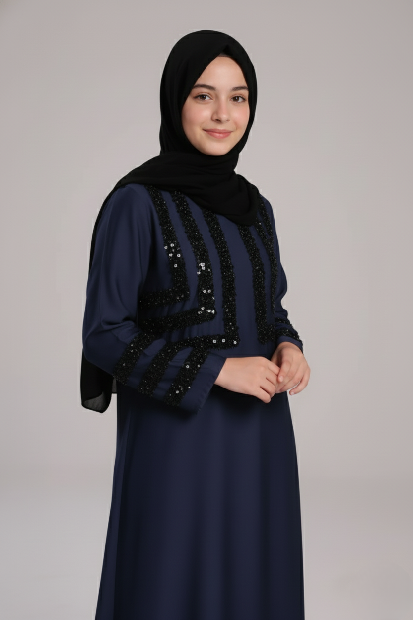 Ayda Sumayah Ember Blue Abaya for Kids – Elegant Navy Tone