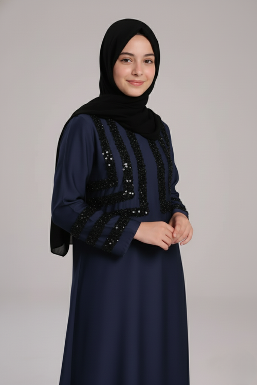 Ayda Sumayah Ember Blue Abaya for Kids – Elegant Navy Tone