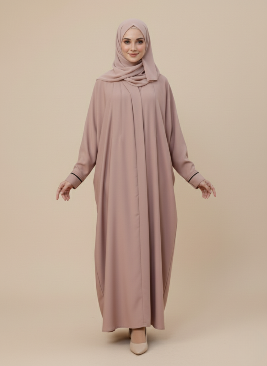 Beige Butterfly Abaya – Front Pleated Design in Nidha Fabric