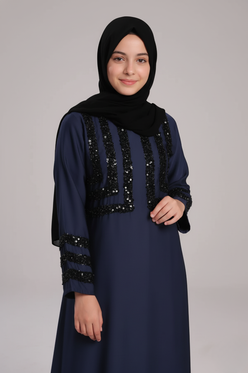 Ayda Sumayah Ember Blue Abaya for Kids – Elegant Navy Tone