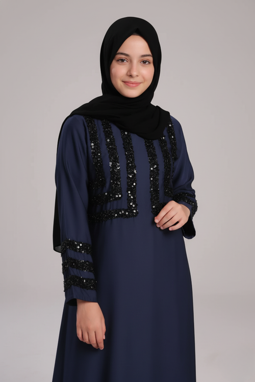 Ayda Sumayah Ember Blue Abaya for Kids – Elegant Navy Tone