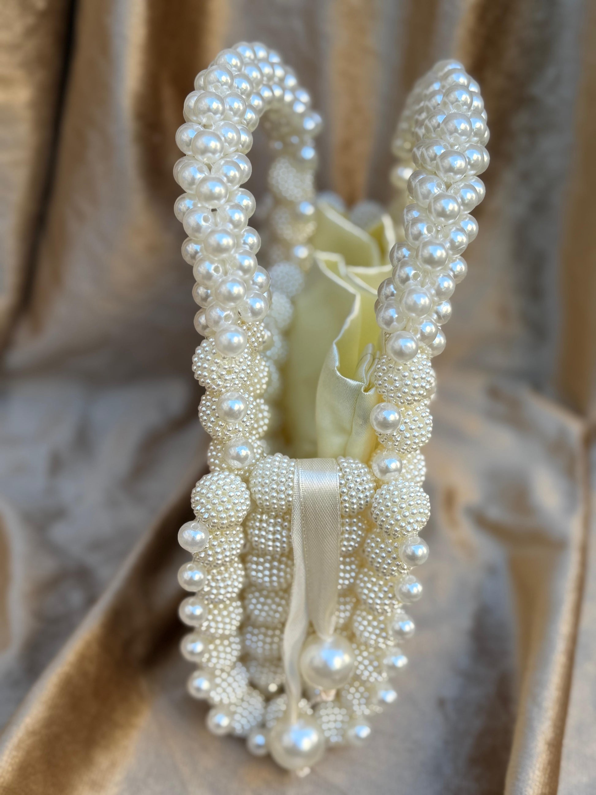 Ivory Pearl Beaded Bridal Handbag - Handmade Wedding Clutch