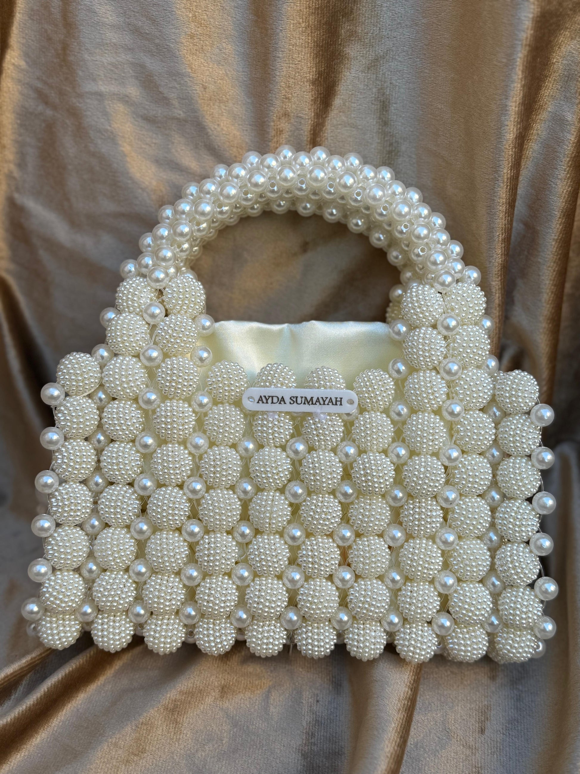 Ivory Pearl Beaded Bridal Handbag - Handmade Wedding Clutch