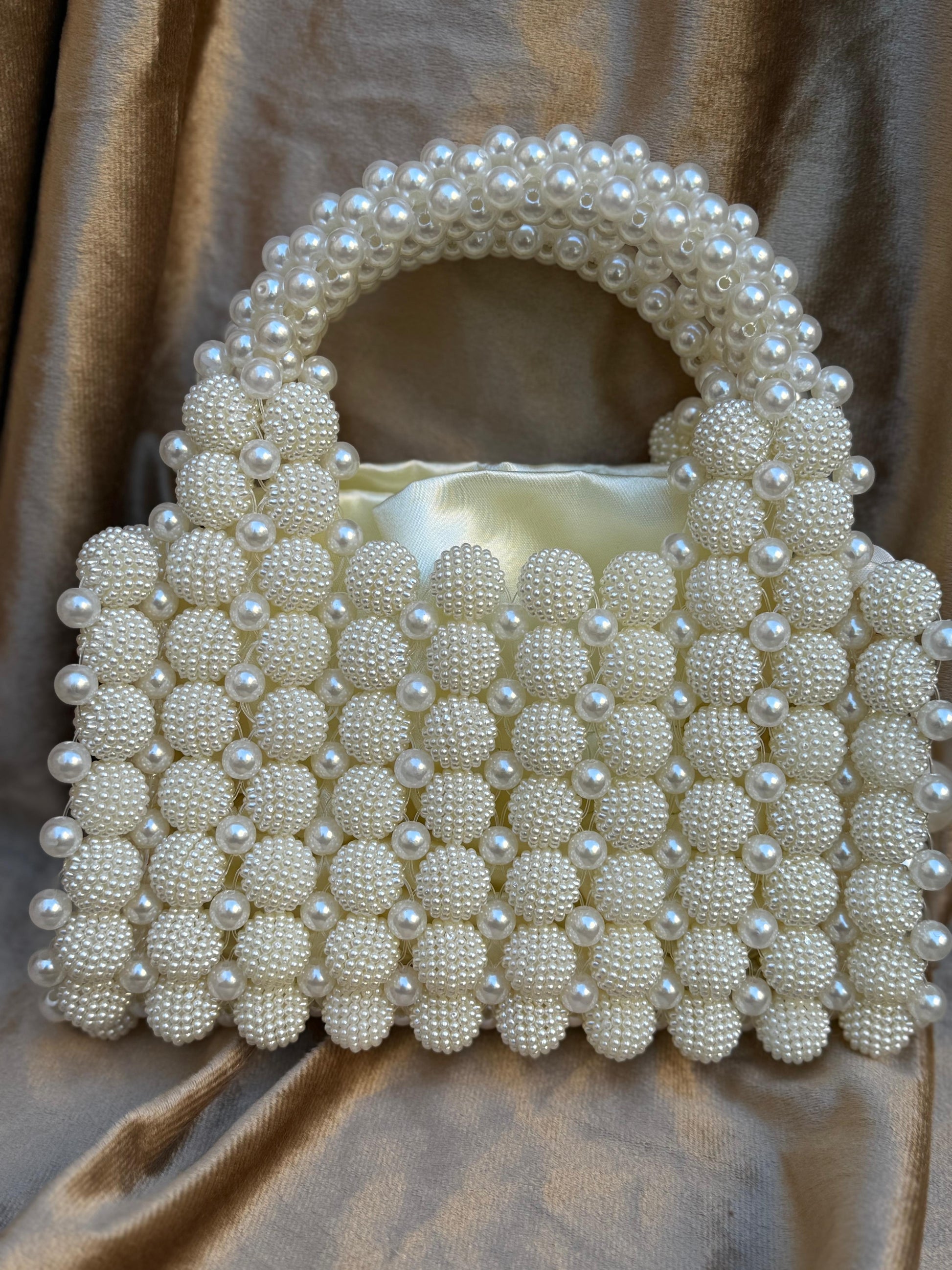 Ivory Pearl Beaded Bridal Handbag - Handmade Wedding Clutch