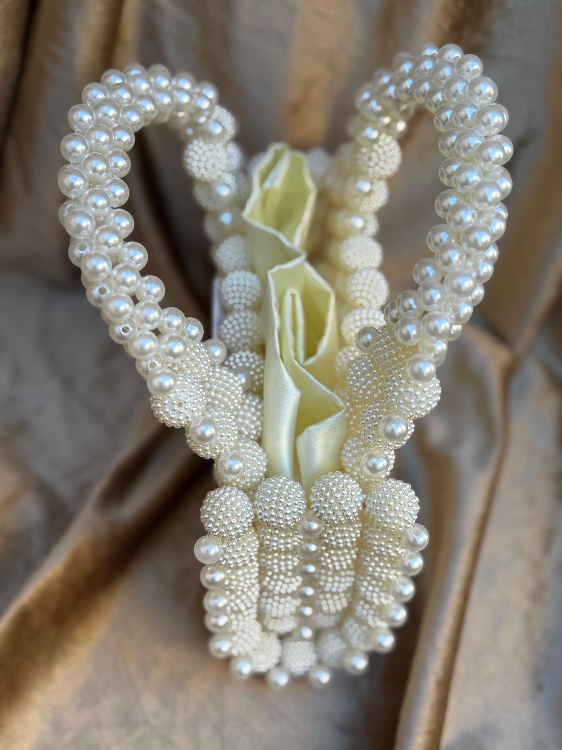 Ivory Pearl Beaded Bridal Handbag - Handmade Wedding Clutch