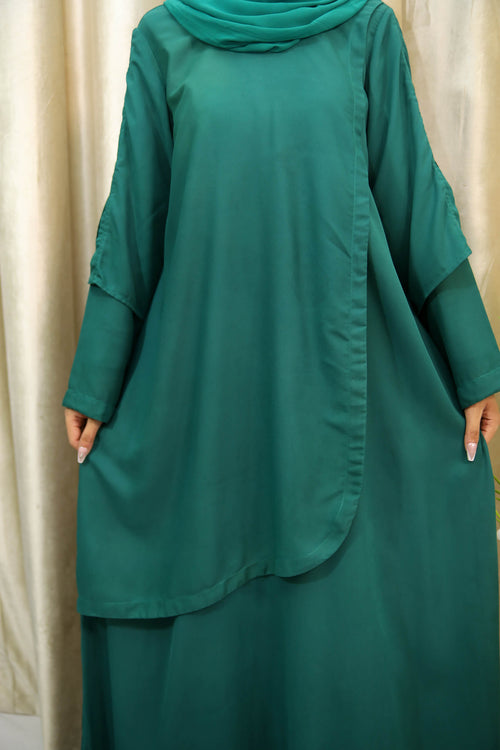Amina - Green Maxi Dress – Stylish Layered Abaya for Modest Wear UK