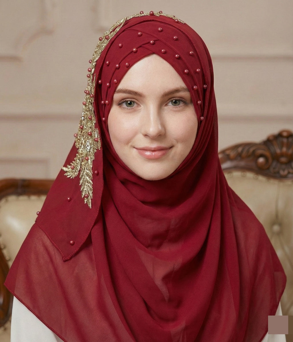 Luxury Instant Bridal Hijab - Turkish Style Pearl Embellished Scarf