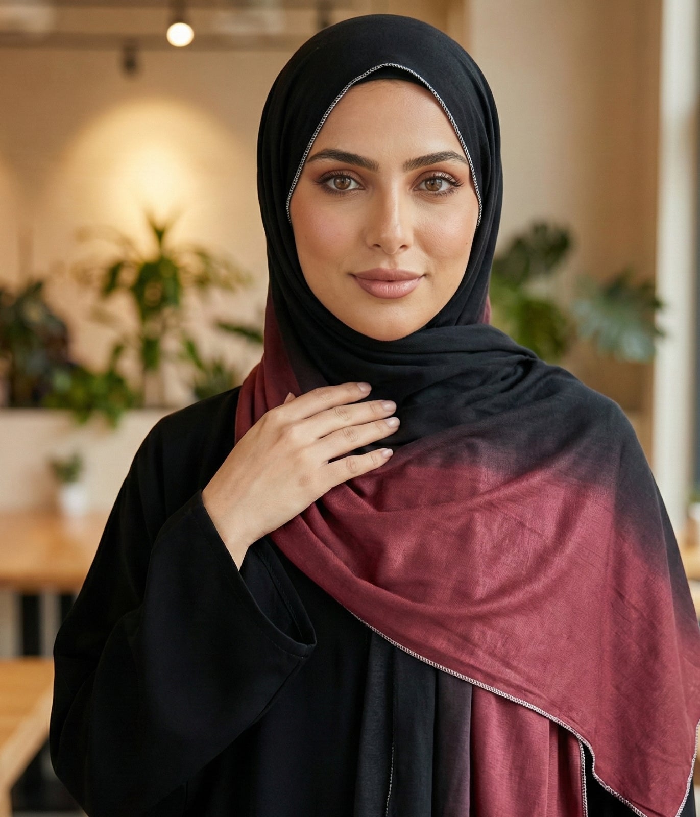 Luxury Muslim Hijab in Black & Purple Tones | Effortless Elegance