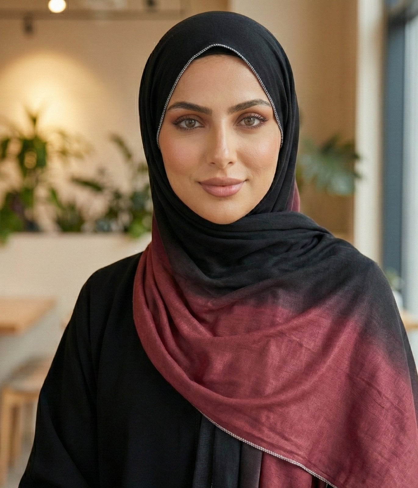 Luxury Muslim Hijab in Black & Purple Tones | Effortless Elegance