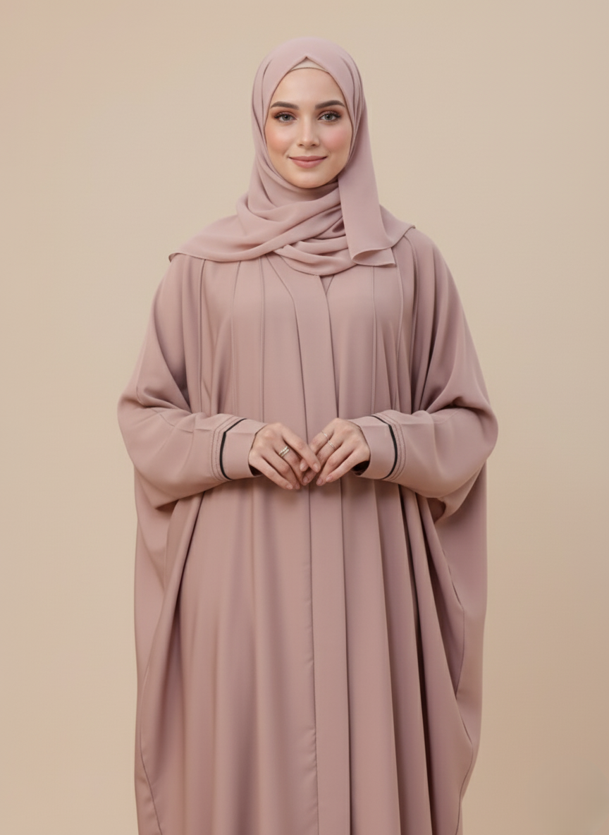 Beige Butterfly Abaya – Front Pleated Design in Nidha Fabric
