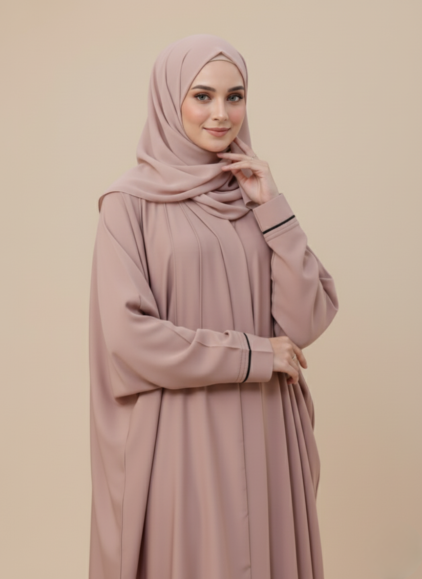 Beige Butterfly Abaya – Front Pleated Design in Nidha Fabric