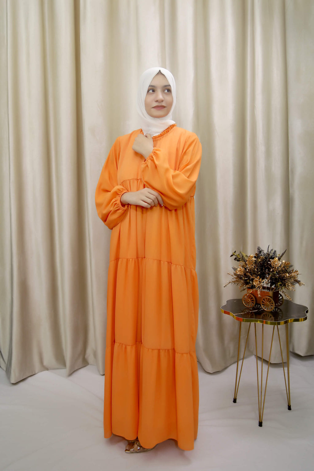 Bold & Beautiful Tiered Orange Abaya – Modest Maxi Dress for Women in UK