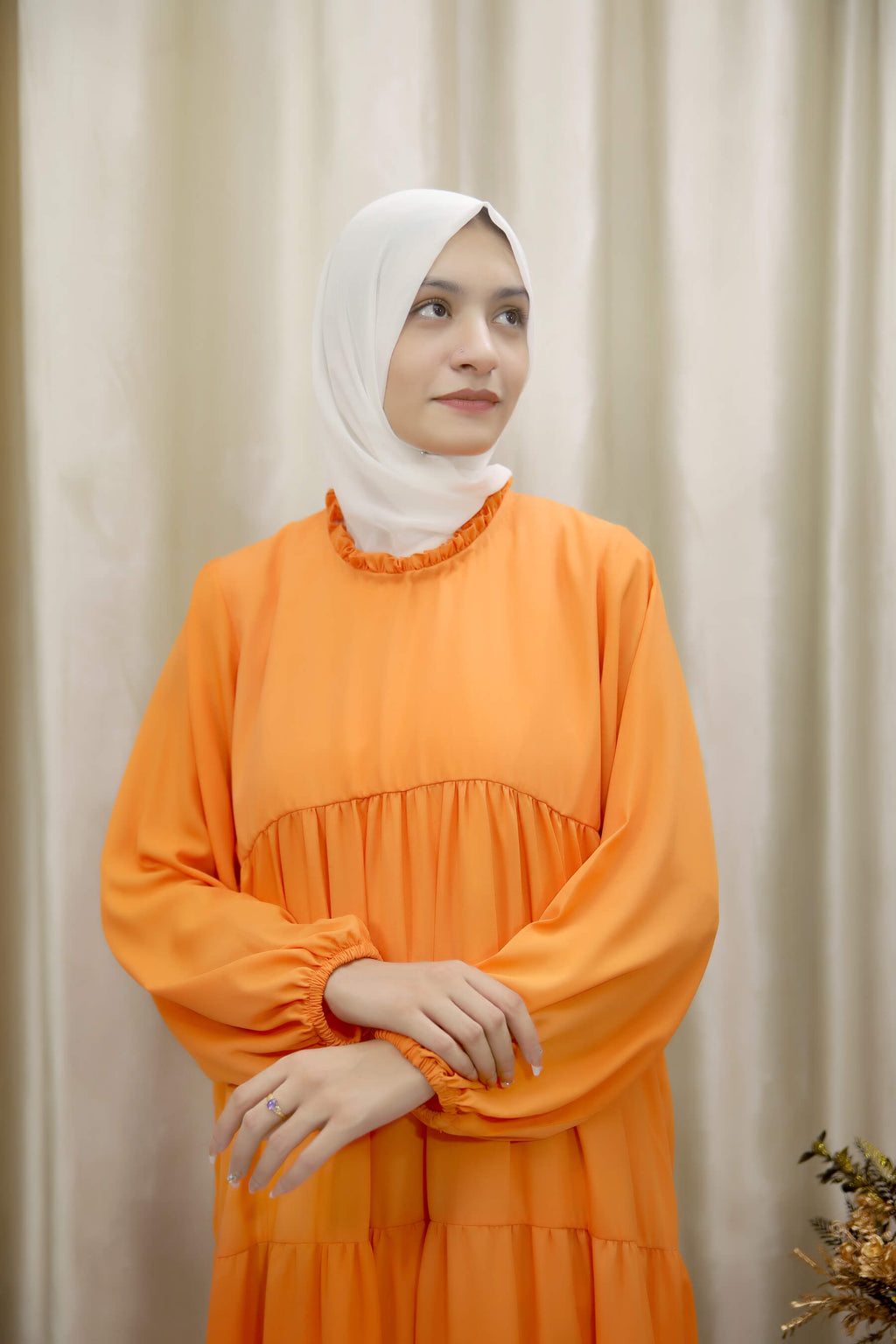 Bold & Beautiful Tiered Orange Abaya – Modest Maxi Dress for Women in UK