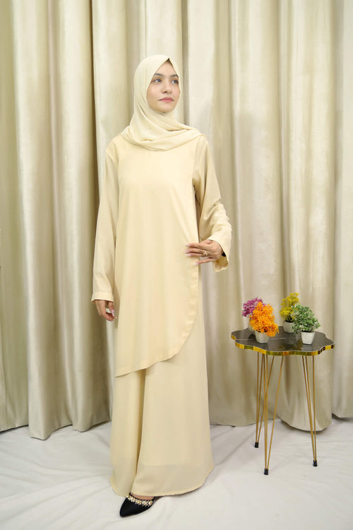 Amina - Elegant Cream Georgette Abaya Dress for Women - Modest Fashion