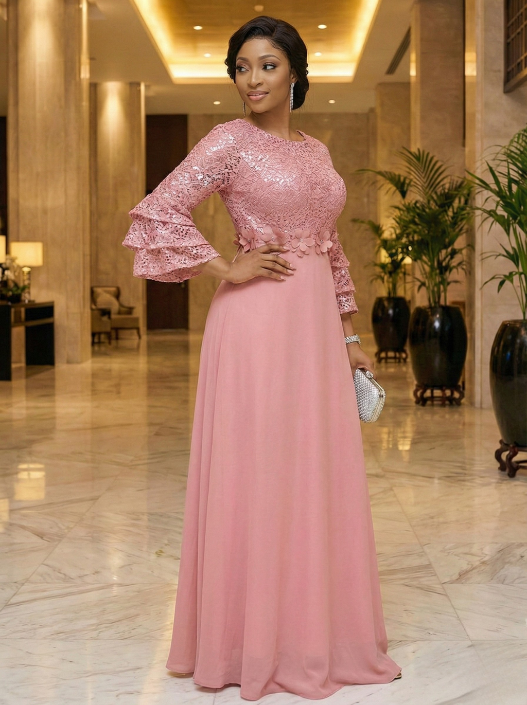 Pink Maxi Dress – Elegant Modest Evening Gown for Women