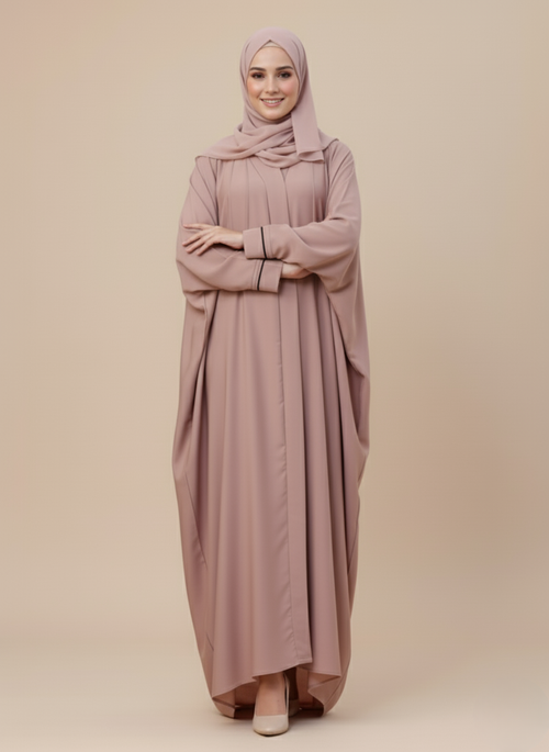 Beige Butterfly Abaya – Front Pleated Design in Nidha Fabric