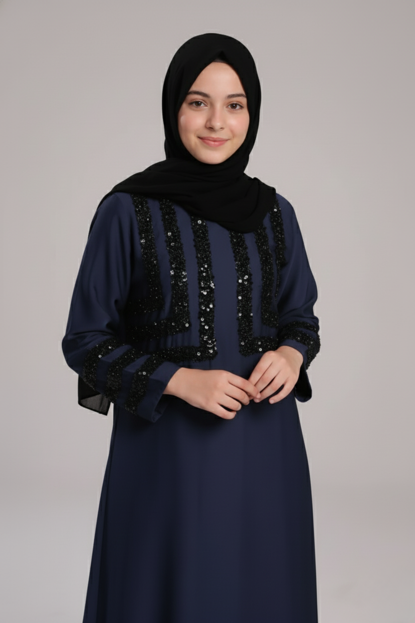 Ayda Sumayah Ember Blue Abaya for Kids – Elegant Navy Tone