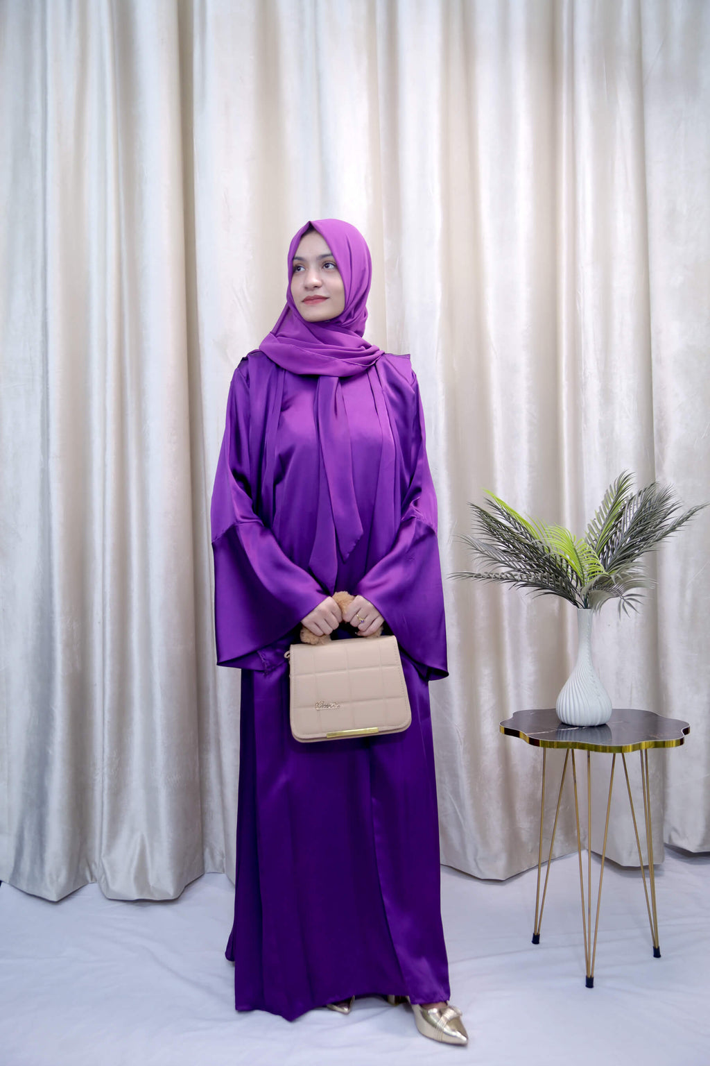 Luxury Purple Satin Abaya – Elegant Modest Wear for Women in the UK