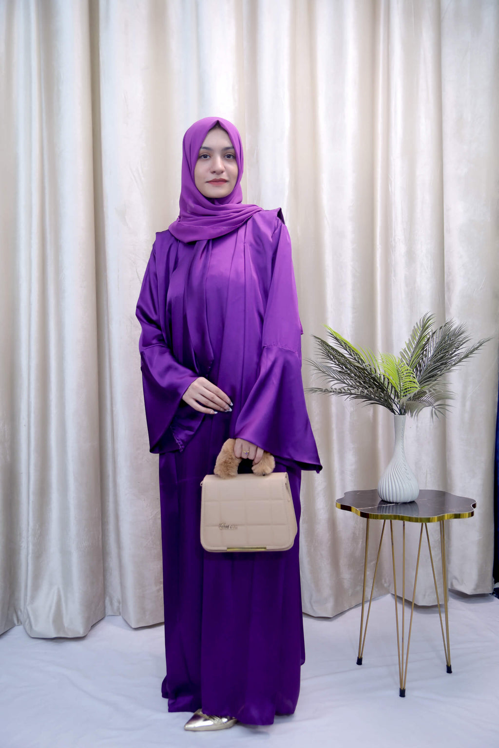 Luxury Purple Satin Abaya – Elegant Modest Wear for Women in the UK