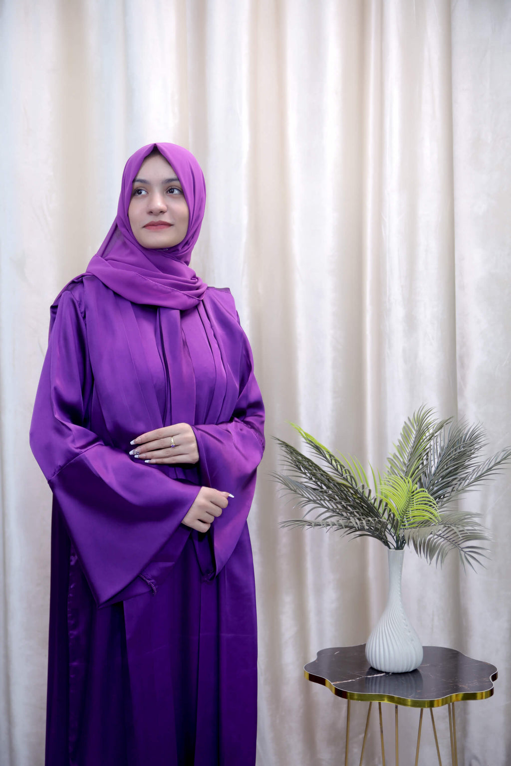 Luxury Purple Satin Abaya – Elegant Modest Wear for Women in the UK