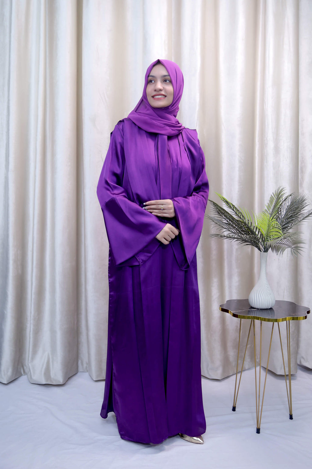Luxury Purple Satin Abaya – Elegant Modest Wear for Women in the UK