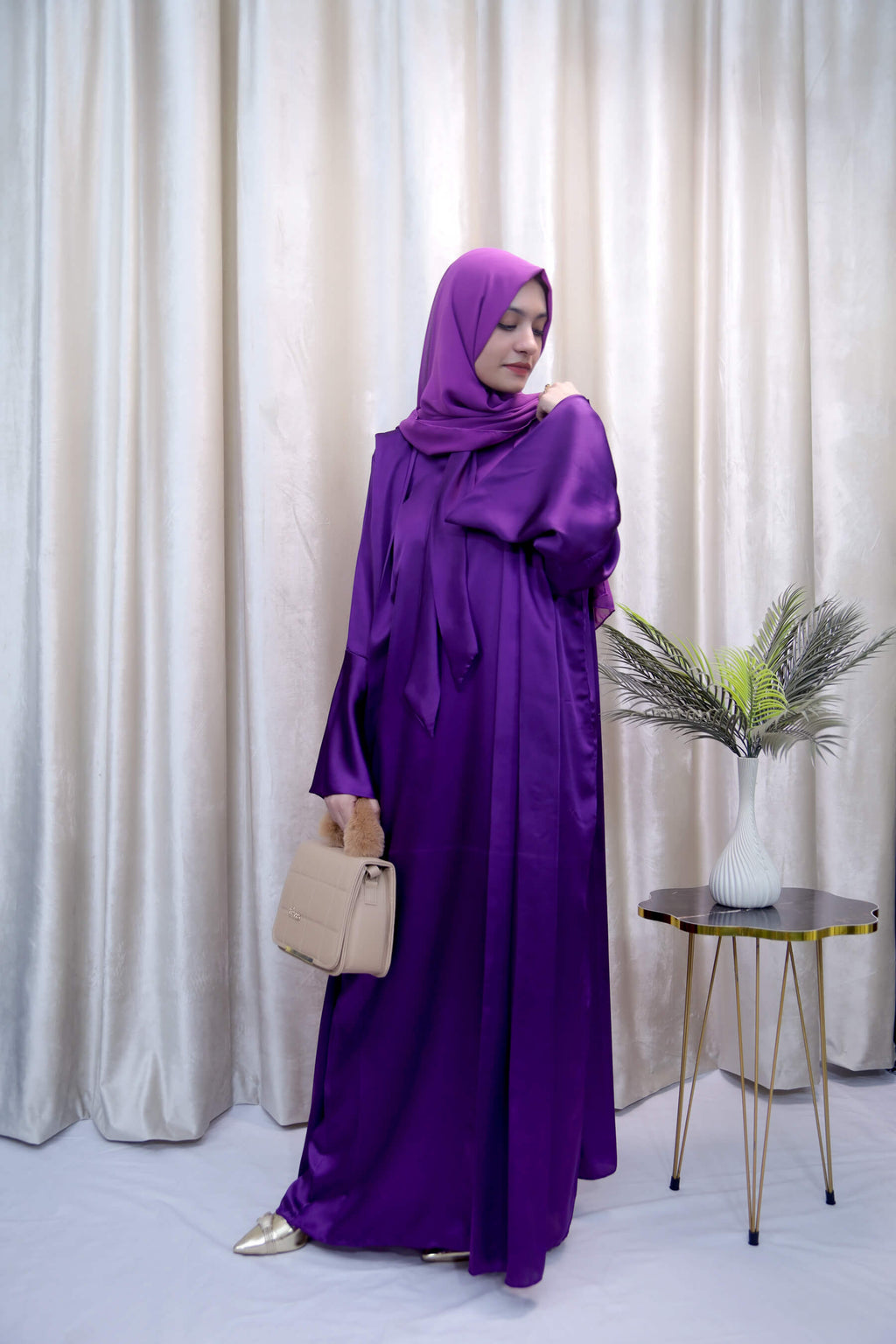 Luxury Purple Satin Abaya – Elegant Modest Wear for Women in the UK