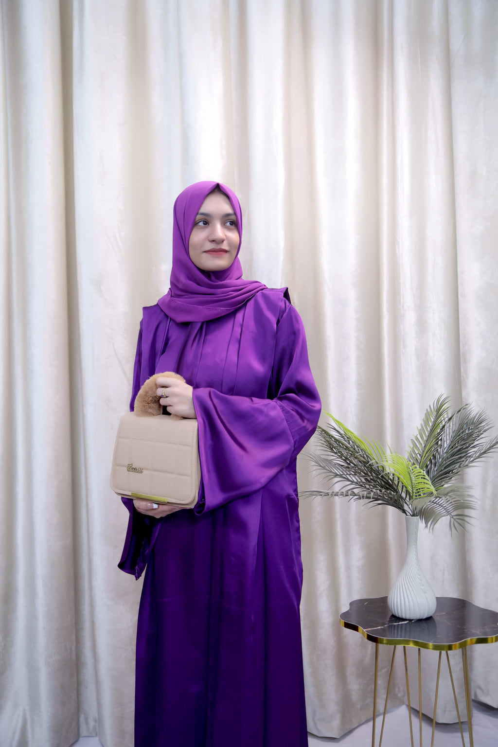 Luxury Purple Satin Abaya – Elegant Modest Wear for Women in the UK