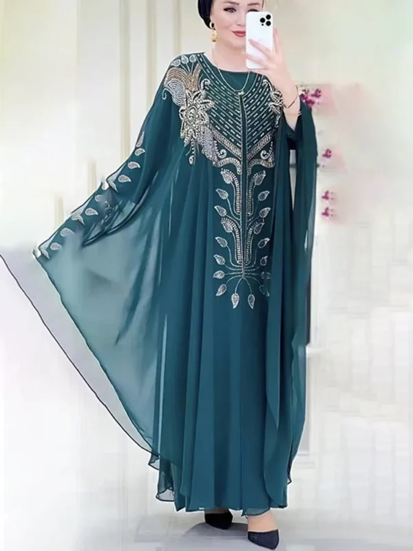 Chiffon Boubou Muslim Fashion Abaya 2 PCS Set Dubai Turkey Maxi Dress Musulman Ensembles Caftan Marocain Islamic Clothing 2