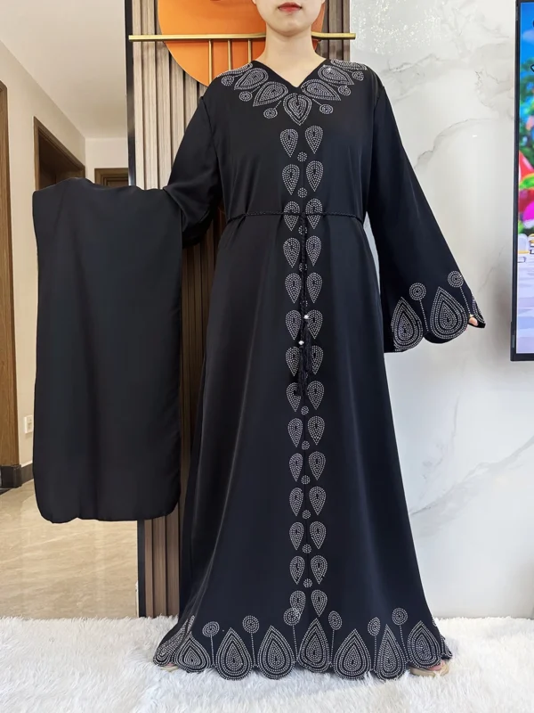 New 2024 Dubai Diamond Muslim Modest Dress for Women Elegant Arabic Femme Hijab Abaya 2024 Islamic Long Sleeve Turkey Clothing 1