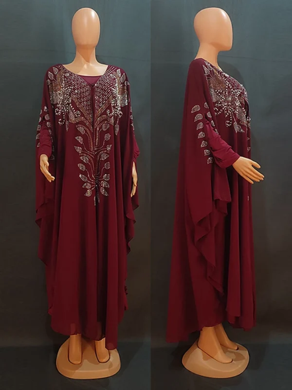 Chiffon Boubou Muslim Fashion Abaya 2 PCS Set Dubai Turkey Maxi Dress Musulman Ensembles Caftan Marocain Islamic Clothing 4