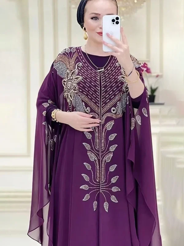 Chiffon Boubou Muslim Fashion Abaya 2 PCS Set Dubai Turkey Maxi Dress Musulman Ensembles Caftan Marocain Islamic Clothing 3