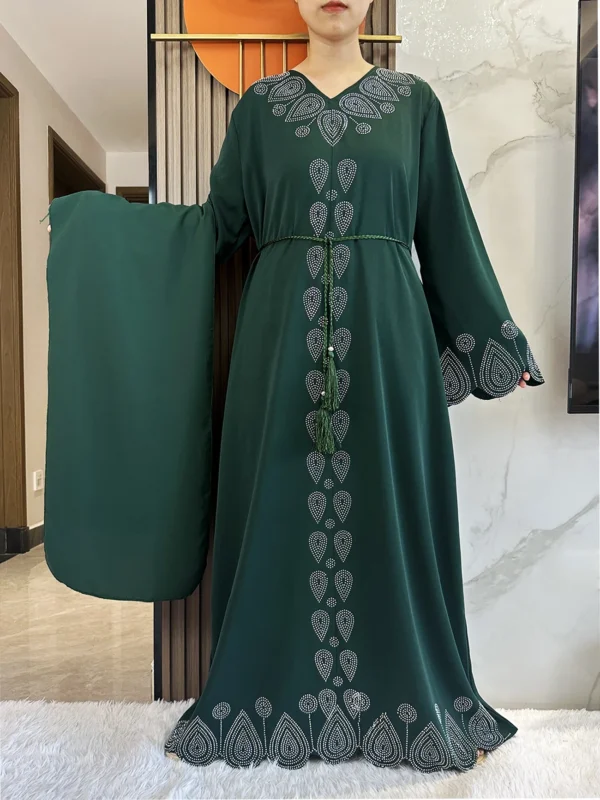 New 2024 Dubai Diamond Muslim Modest Dress for Women Elegant Arabic Femme Hijab Abaya 2024 Islamic Long Sleeve Turkey Clothing 6