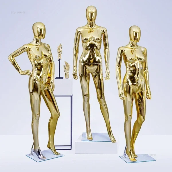 Modern Gold Mannequins for Women's Clothing Stylish Plastic Full Body Mannequins Simple Adult Mannequins for Clothing Stores L 1