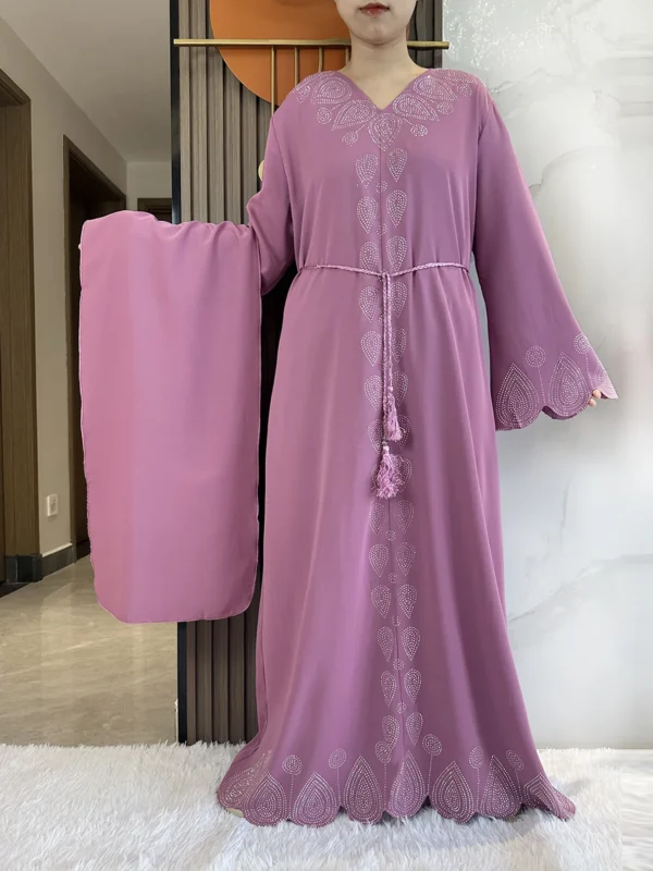 New 2024 Dubai Diamond Muslim Modest Dress for Women Elegant Arabic Femme Hijab Abaya 2024 Islamic Long Sleeve Turkey Clothing 5