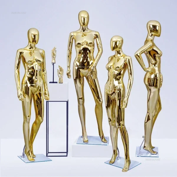 Modern Gold Mannequins for Women's Clothing Stylish Plastic Full Body Mannequins Simple Adult Mannequins for Clothing Stores L 3