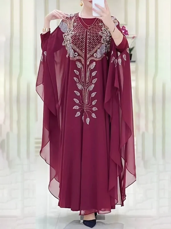 Chiffon Boubou Muslim Fashion Abaya 2 PCS Set Dubai Turkey Maxi Dress Musulman Ensembles Caftan Marocain Islamic Clothing 1